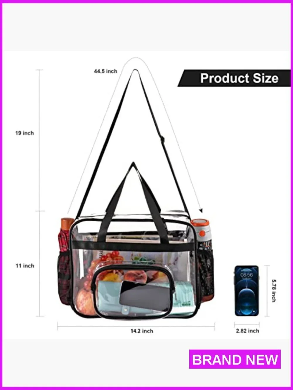 Clear Tote Bag Stadium Approved Large Transparent PVC Shoulder Strap